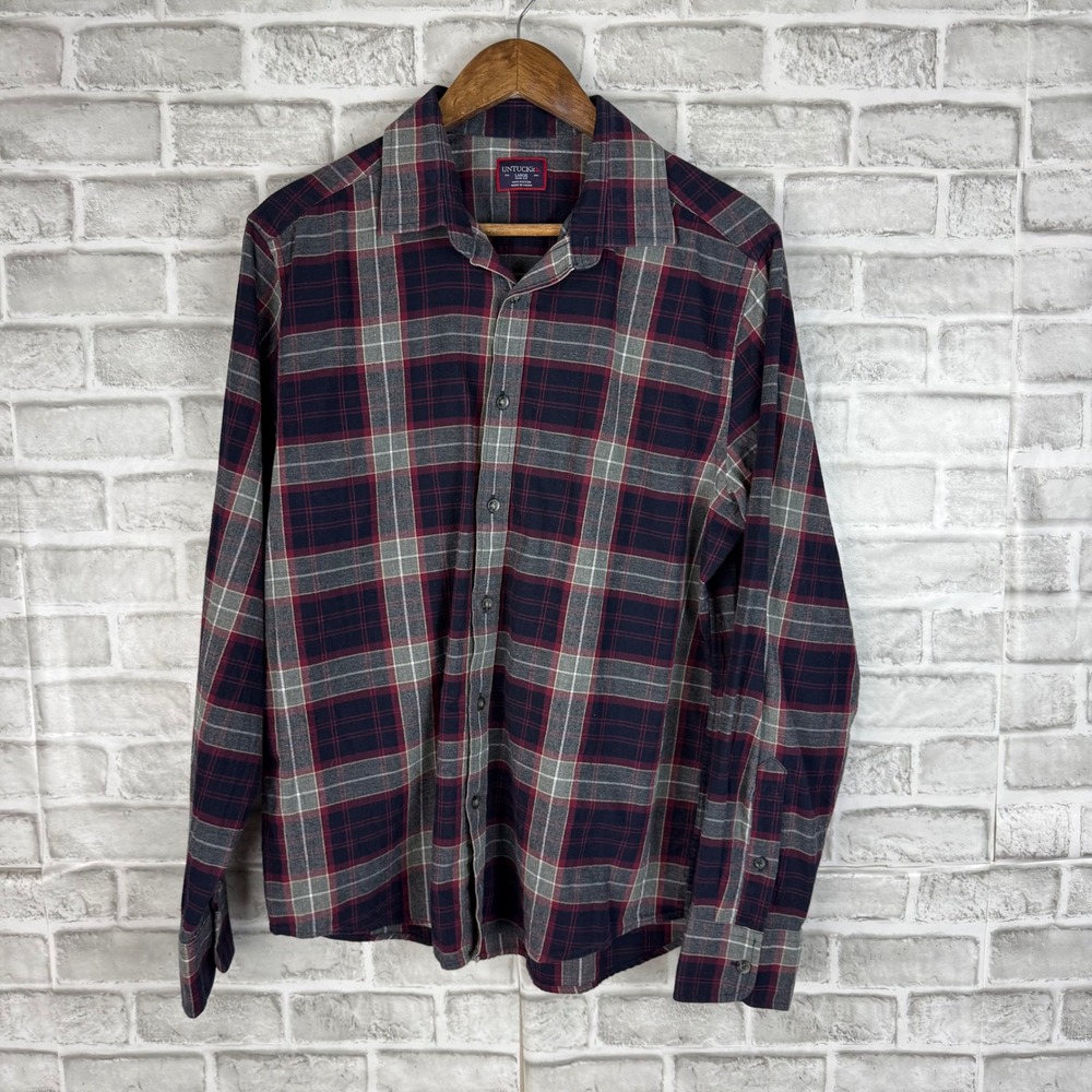 UNTUCKit Men's Plaid Button-Down Shirt in Navy, Gray, and Red